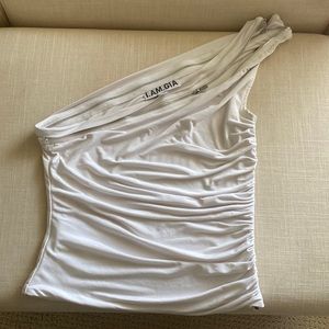I.AM.GIA. White Zipper One Shoulder Top